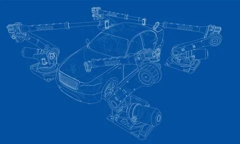 Assembly of motor vehicle. Vector Stock Illustration