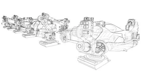 Assembly of motor vehicle. Vector 库存插图