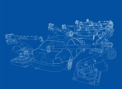 Assembly of motor vehicle. Vector Stock Illustration