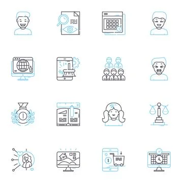 Assembly partners linear icons set. Collaboration, Integration, Manufacturing Stock Illustration