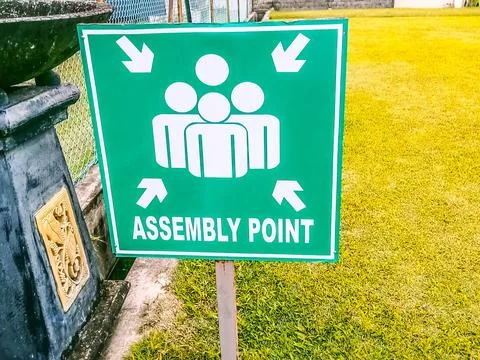 Assembly point sign Stock Photos