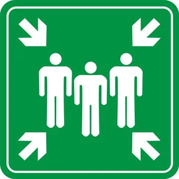 Assembly point sign on white background. emergency evacuation assembly point Stock Illustration