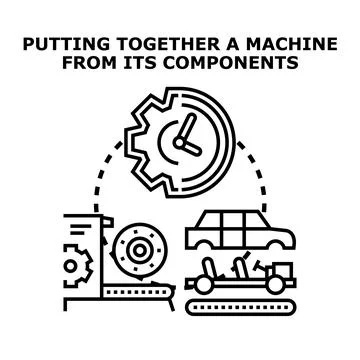 Assembly process of automobile components in manufacturing Stock Illustration