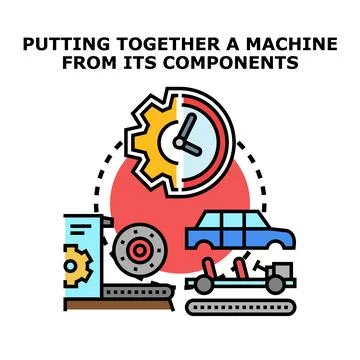 Assembly process of automobile components in manufacturing Stock Illustration