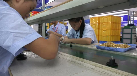 Assembly production line, focus, precision, Chinese electronics factory Stock-Footage 60689173