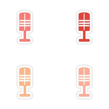 Assembly realistic sticker design on paper microphones Stock Illustration
