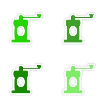 Assembly realistic sticker design on paper coffee mill Illustration