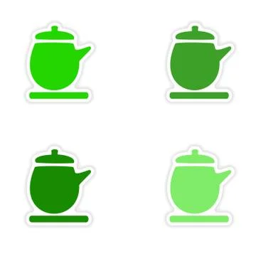 Assembly realistic sticker design on paper kettle Stock Illustration