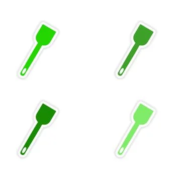 Assembly realistic sticker design on paper kitchen spatula Stock Illustration