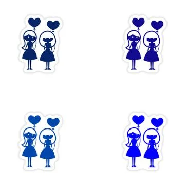 Assembly realistic sticker design on paper girlfriend balloons Stock Illustration