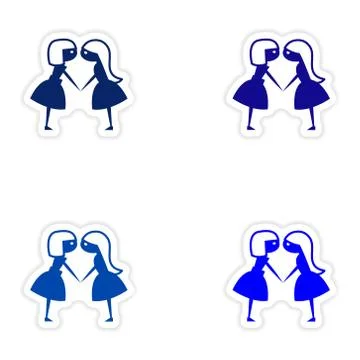 Assembly realistic sticker design on paper girlfriends Stock Illustration