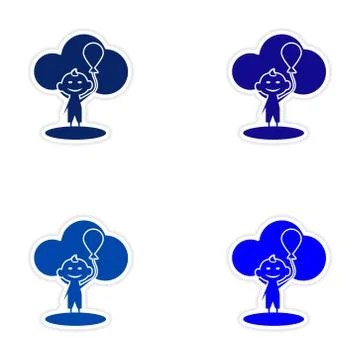 Assembly realistic sticker design on paper child balloon Stock Illustration