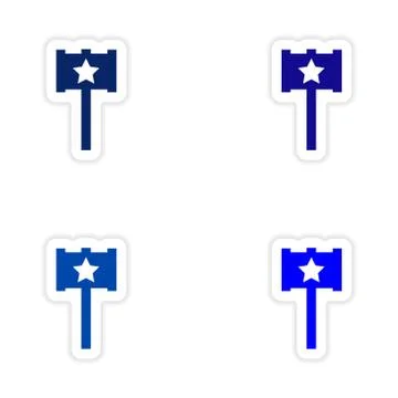 Assembly realistic sticker design on paper toy hammer Stock Illustration