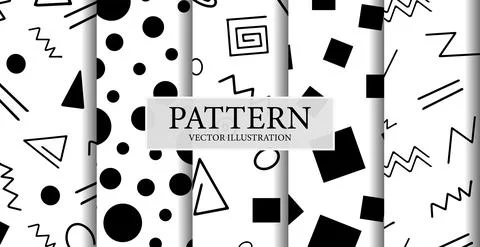 Assembly of seamless patterns, abstract shapes - Vector Stock Illustration