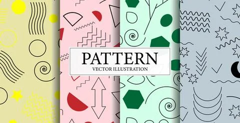 Assembly of seamless patterns, abstract shapes - Vector 스톡 일러스트