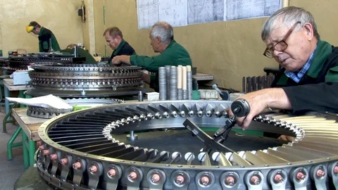 Assembly section of guide apparatus of turbine for jet engine of Su-24 Stock Footage 123762011