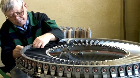 Assembly section of guide apparatus of turbine for jet engine of Su-24 Stock Footage 123762039