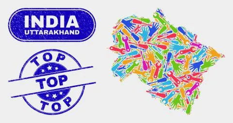 Assembly Uttarakhand State Map and Grunge Top Seals 스톡 일러스트