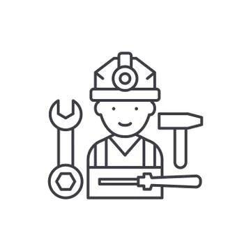 Assembly work line icon concept. Assembly work vector linear illustration 스톡 일러스트