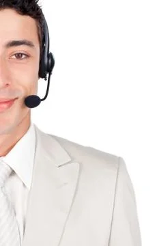 Assertive businessman with headset on Stock Photos