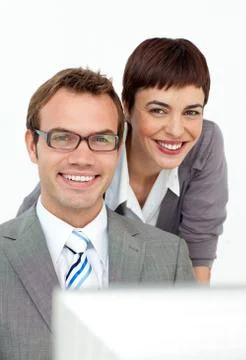 Assertive manager checking her employee's work Stock Photos