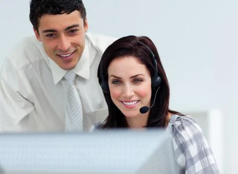 Assertive manager checking his employee's work Stock Photos
