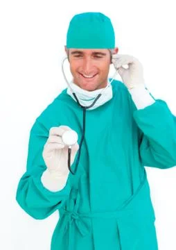 Assertive surgeon holding surgical forceps Stock Photos