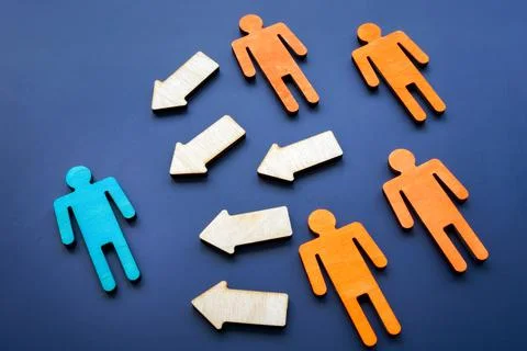 Assertiveness and aggression concept. Figures and aroows. Stock Photos