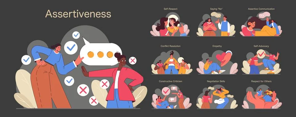 Assertiveness set. Flat vector illustration Stock Illustration