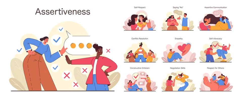 Assertiveness set. Flat vector illustration Stock Illustration