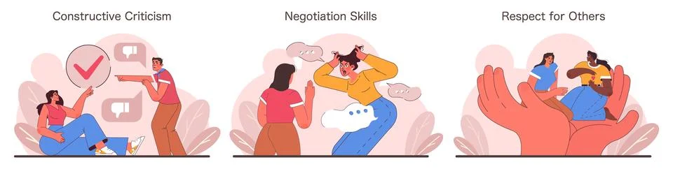 Assertiveness skills set. Flat vector illustration Stock Illustration