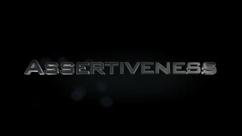 Assertiveness title metal text on black alpha channel background Video stock 295823415