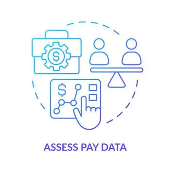 Assess pay data blue gradient concept icon Stock Illustration