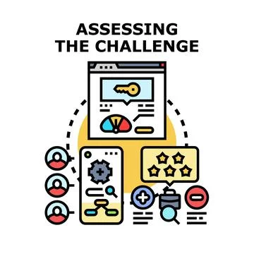 Assessing challenge development strategy with business solutions Stockillustratie