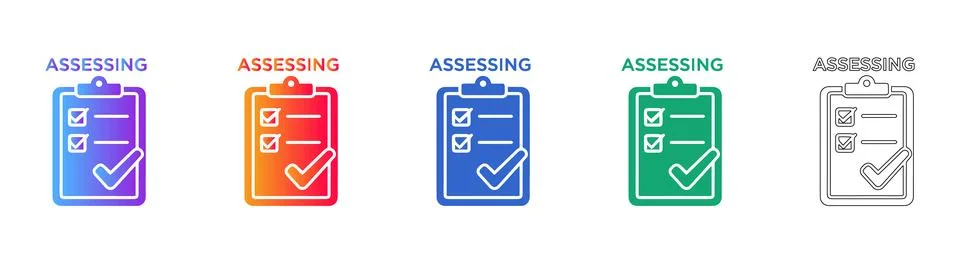 Assessing Checklist Icon Set in Gradient and Outline Stock-Illustration