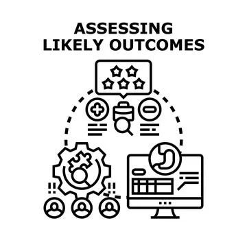 Assessing likely outcomes with data analysis and evaluation Stockillustratie