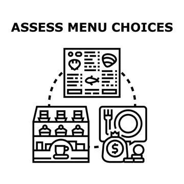 Assessing menu choices and pricing strategy concept Illustrazione stock