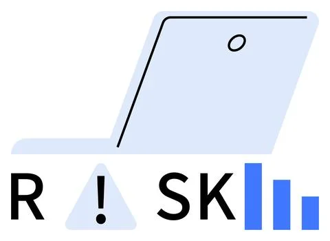 Assessing Risk on Laptop with Exclamation Mark and Bar Graph for Data Analy.. Illustrazione stock