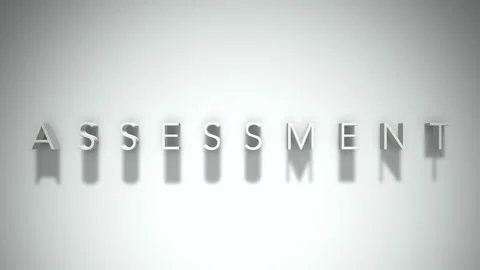 Assessment 3D title animation with shadows on a white background Stock Footage 296529094
