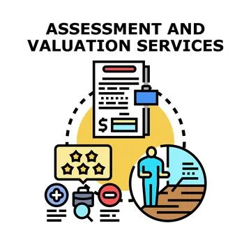 Assessment and valuation services concept icon Stock Illustration