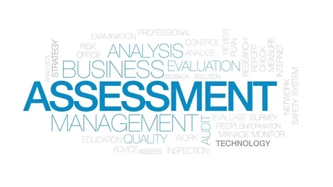 Assessment animated word cloud, text design animation. Kinetic typography. Stock Footage 79907113