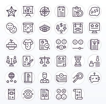 Assessment Essential Vector Set including 35 Editable Regular Line High Res.. Stock Illustration