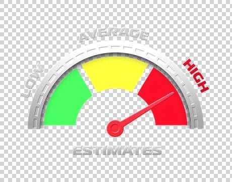 Assessment level indicator icon, (low, average, high,) Stock Illustration