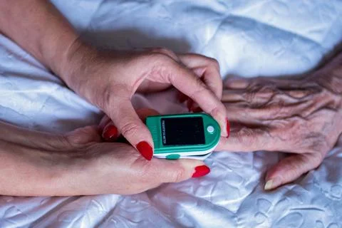 Assessment of the respiratory system function. measurement of blood saturatio Stock Photos