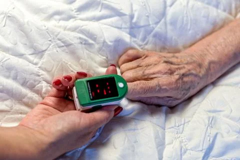 Assessment of the respiratory system function. measurement of blood saturatio Stock Photos