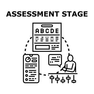 Assessment stage concept displaying evaluation process steps 库存插图