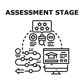 Assessment stage concept representing evaluation process Illustrazione stock