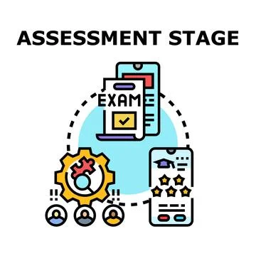 Assessment stage process with online evaluation and results Stock Illustration