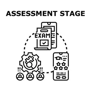 Assessment stage process with online evaluation and results Stock Illustration