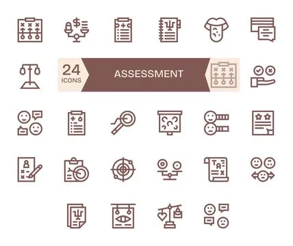 Assessment Vector Icon Collection with 24 256x256 Bold Line Designs Stock Illustration
